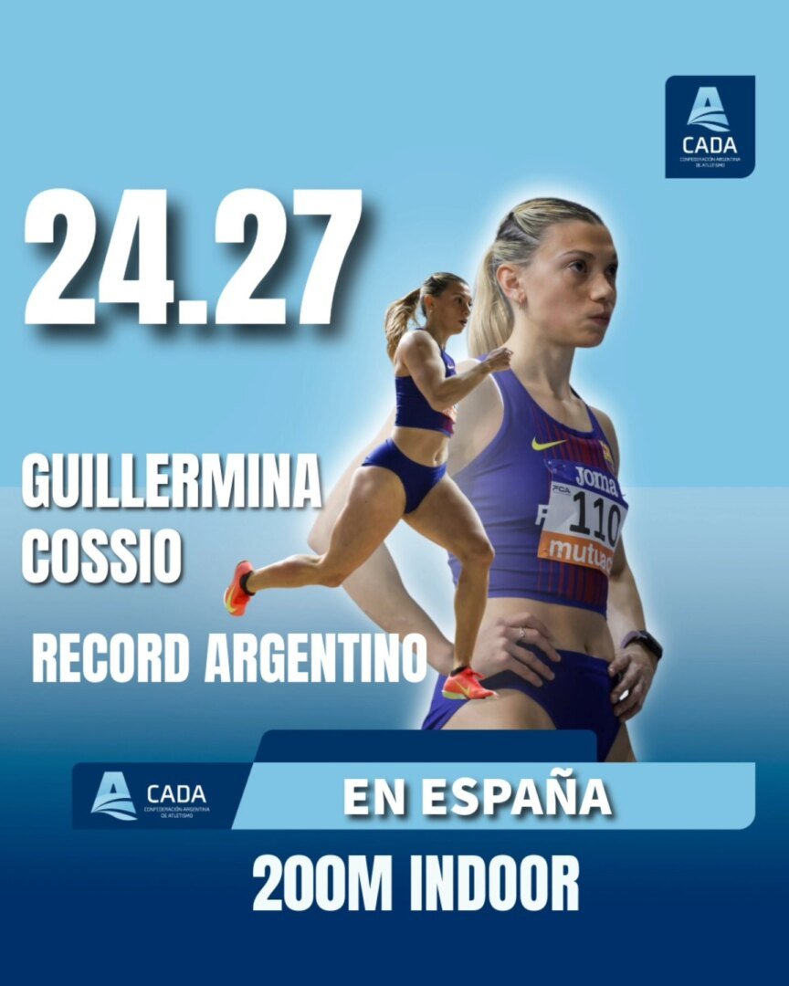 Guillermina Cossio bate el récord argentino indoor de 200 metros con 24.27 en España