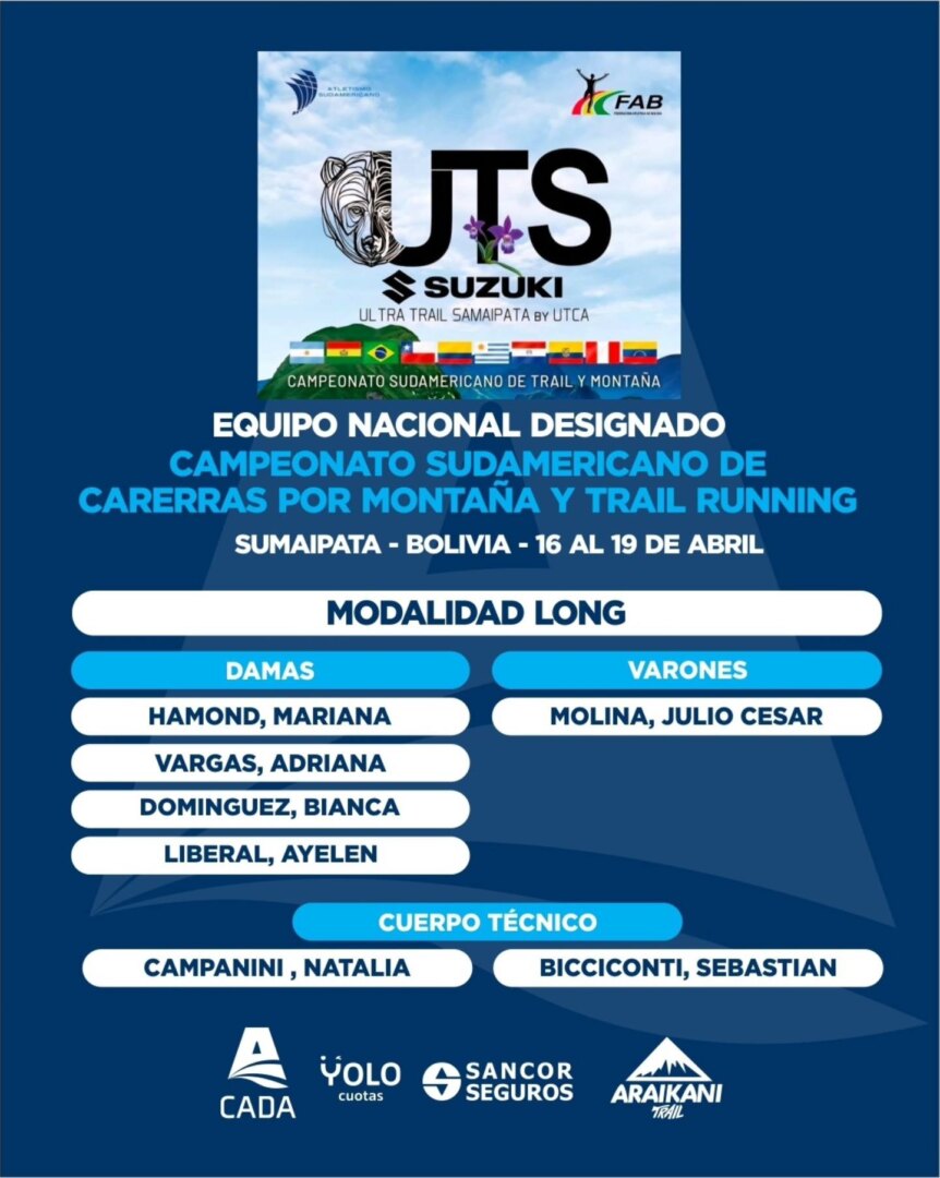 Equipo nacional argentino trail y montaña 2026 para el Sudamericano en Bolivia