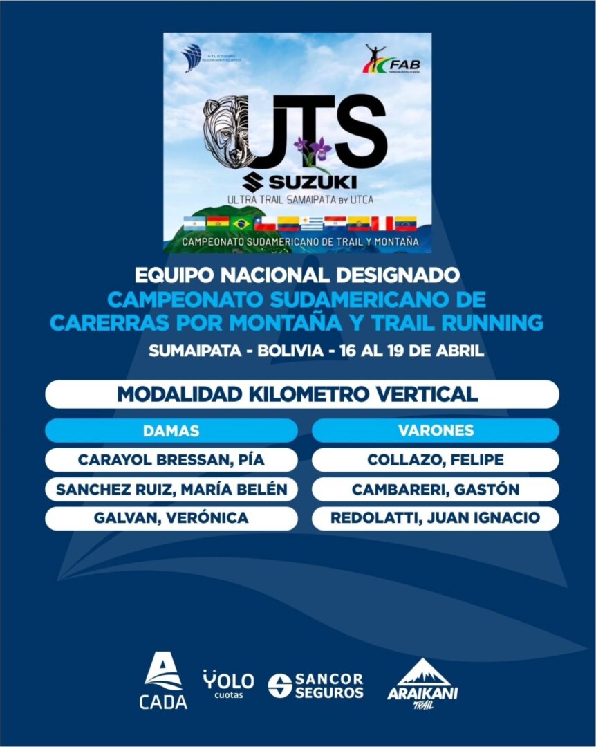 Equipo nacional argentino trail y montaña 2026 para el Sudamericano en Bolivia